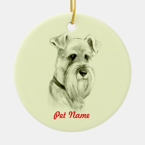 Miniature Schnauzer Dog Pencil Sketch Art Ceramic Ornament