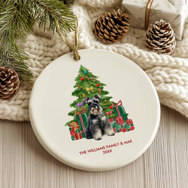 Miniature Schnauzer Dog Personalized Christmas Ceramic Ornament (Creator Uploaded)