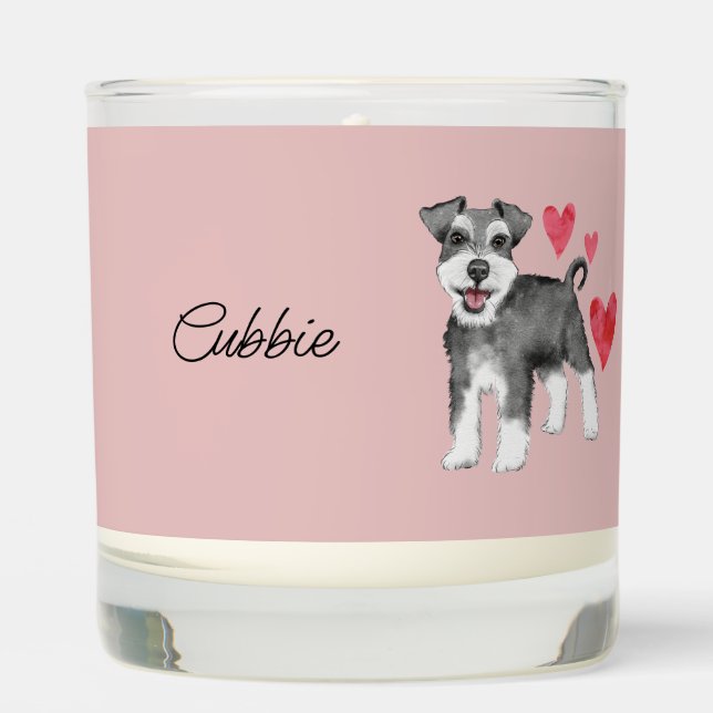 Miniature Schnauzer Dog Personalized on Pink Scented Candle (Front)