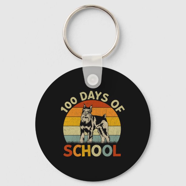 Miniature Schnauzer Dog Retro Boys Girls 100th Day Keychain (Front)