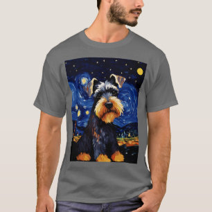 Miniature Schnauzer Dog Starry Night Van Gogh Art T-Shirt
