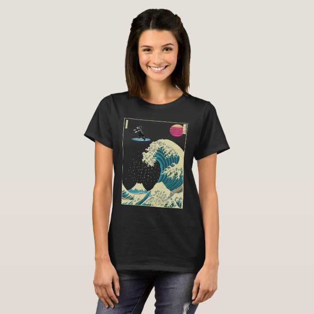 Miniature Schnauzer Dog Surfing on a Kanagawa Wave T-Shirt (Front Full)