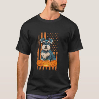 Miniature Schnauzer Dog USA Flag Patriotic Hallowe T-Shirt