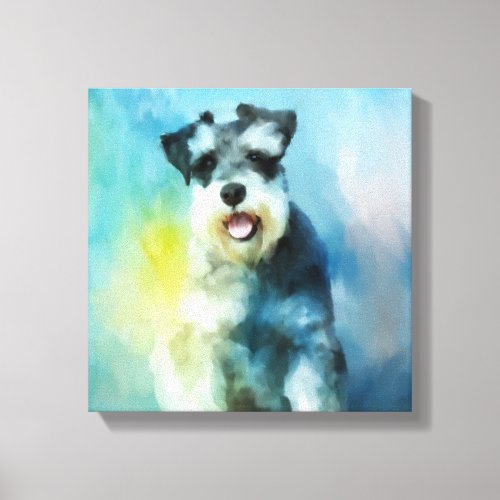 Miniature Schnauzer Dog Water Color Art Painting Canvas Print