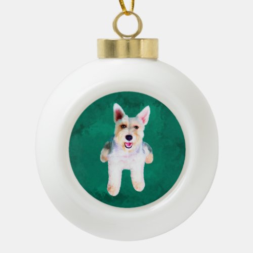 Miniature Schnauzer Dog Water Color Art Painting Ceramic Ball Christmas Ornament