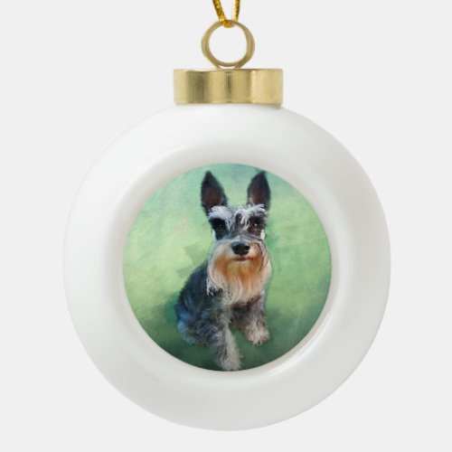 Miniature Schnauzer Dog Water Color Art Painting Ceramic Ball Christmas Ornament
