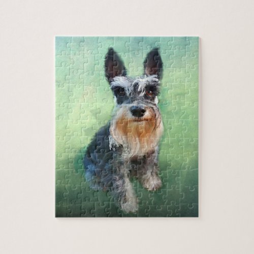 Miniature Schnauzer Dog Water Color Art Painting Jigsaw Puzzle