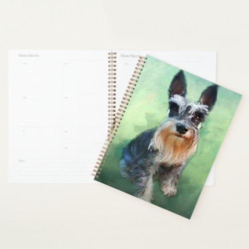Miniature Schnauzer Dog Water Color Art Painting Planner