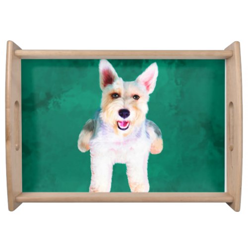 Miniature Schnauzer Dog Water Color Art Painting Serving Tray