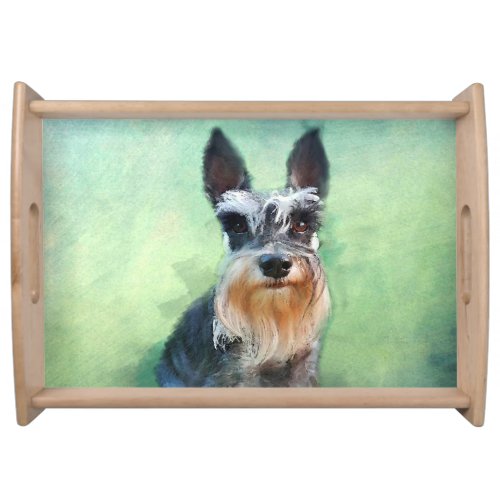 Miniature Schnauzer Dog Water Color Art Painting Serving Tray