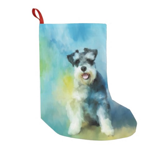 Miniature Schnauzer Dog Water Color Art Painting Small Christmas Stocking