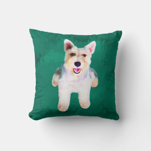 Miniature Schnauzer Dog Water Color Art Painting Throw Pillow