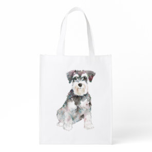Miniature Schnauzer dog watercolors illustration Grocery Bag
