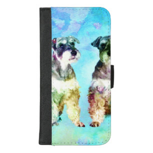 Miniature Schnauzer dogs Watercolor Digital Art iPhone 8/7 Plus Wallet Case