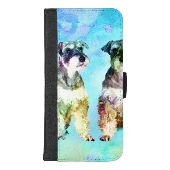 Miniature Schnauzer dogs Watercolor Digital Art iPhone Wallet Case (Front)