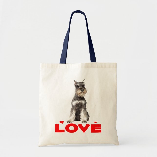 Miniature Schnauzer Gray Puppy Dog Red Heart Tote Bag (Front)