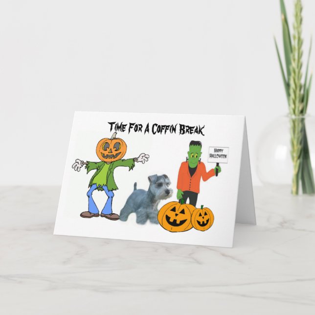 Miniature Schnauzer Halloween Greeting Card (Front)