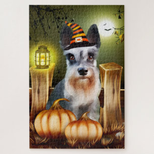 Miniature Schnauzer Halloween Jigsaw Puzzle. Jigsaw Puzzle