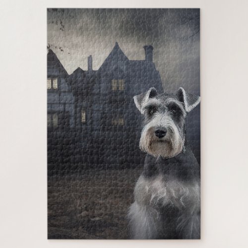 Miniature Schnauzer Halloween Scary Jigsaw Puzzle