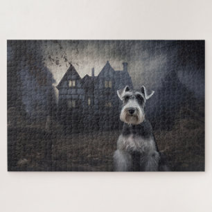 Miniature Schnauzer Halloween Scary Jigsaw Puzzle