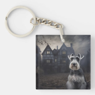Miniature Schnauzer Halloween Scary Keychain