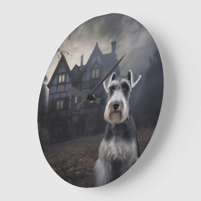 Miniature Schnauzer Halloween Scary Large Clock (Angle)