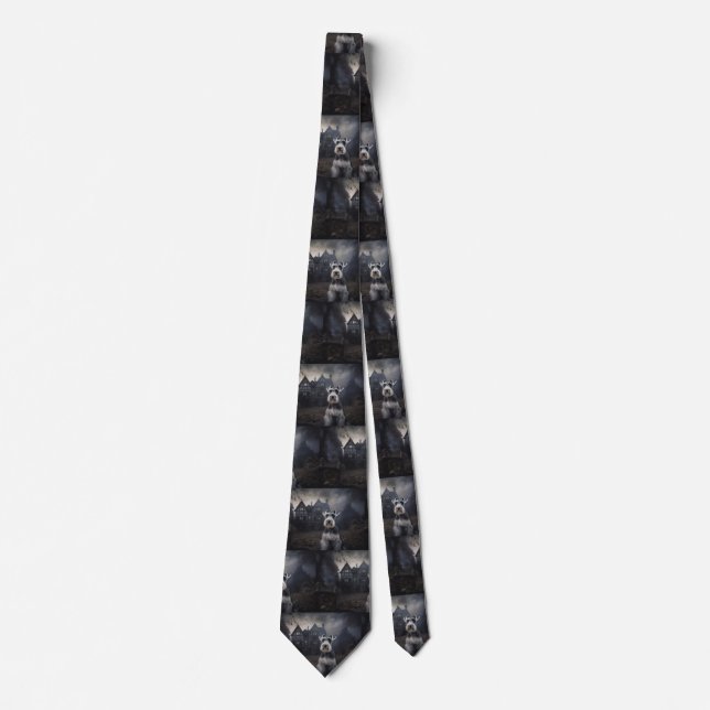 Miniature Schnauzer Halloween Scary Neck Tie (Front)
