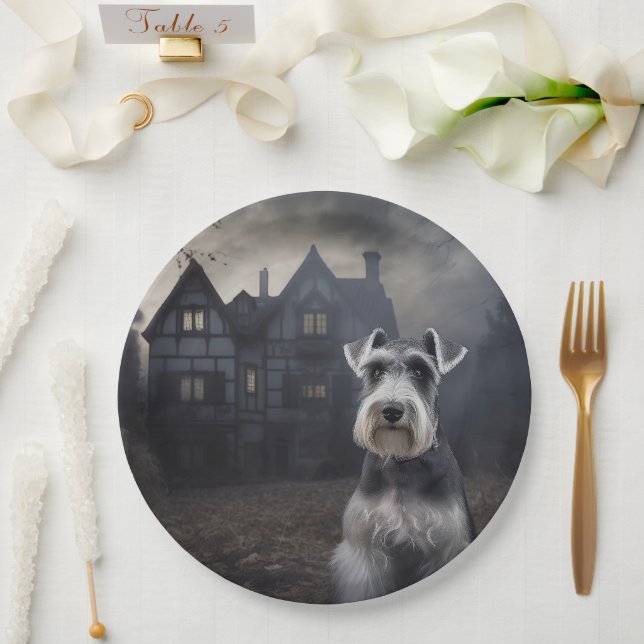 Miniature Schnauzer Halloween Scary Paper Plates (Wedding)