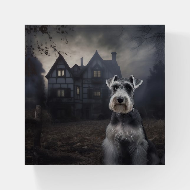 Miniature Schnauzer Halloween Scary Paperweight (Front)