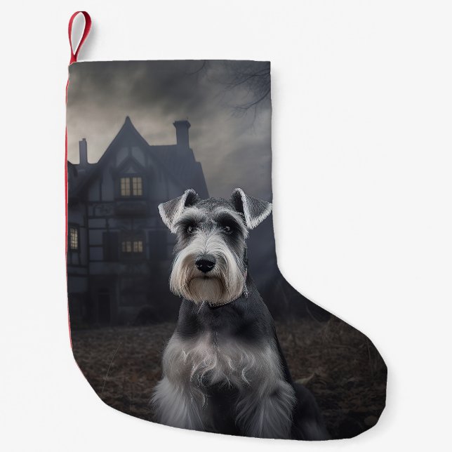 Miniature Schnauzer Halloween Scary Small Christmas Stocking (Front)