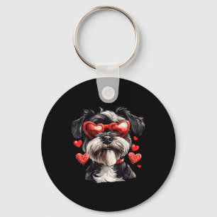 Miniature Schnauzer Heart Gles Valentines Day Dog Keychain