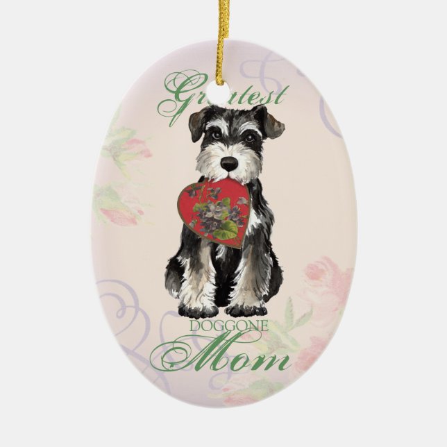 Miniature Schnauzer Heart Mom Ceramic Ornament (Front)