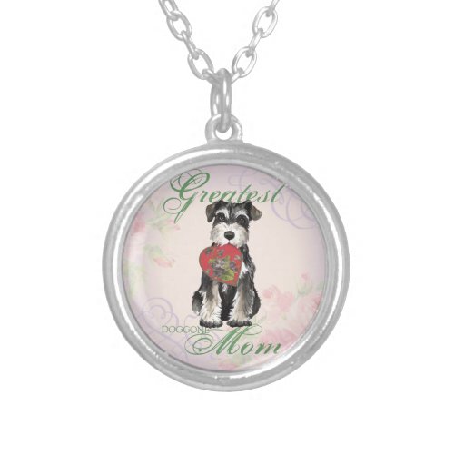 Miniature Schnauzer Heart Mom Silver Plated Necklace