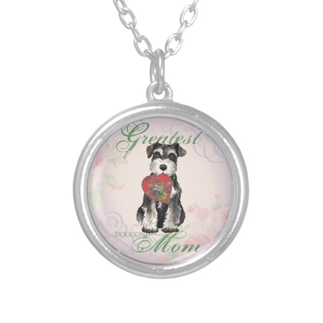 Miniature Schnauzer Heart Mom Silver Plated Necklace (Front)