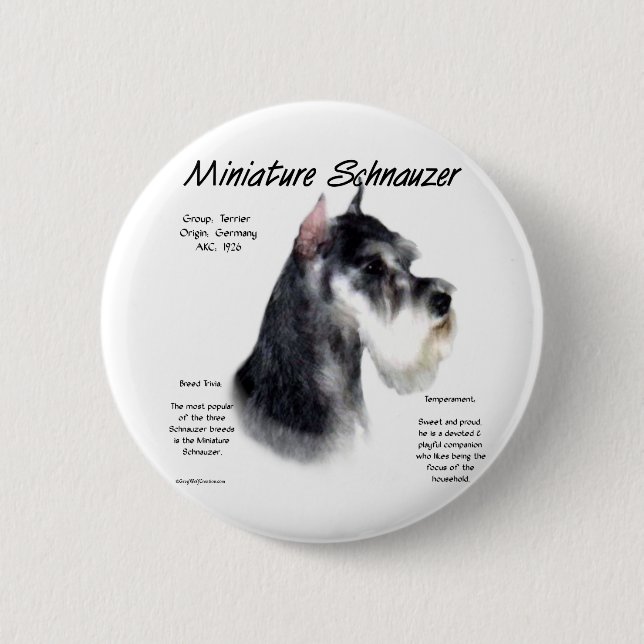 Miniature Schnauzer History Design Button (Front)