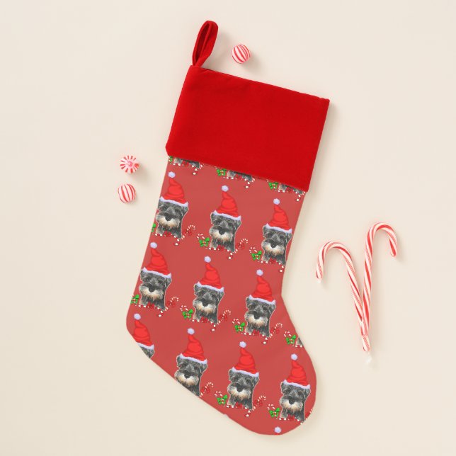 Miniature Schnauzer in Santa Hat  Christmas Stocking (Front)