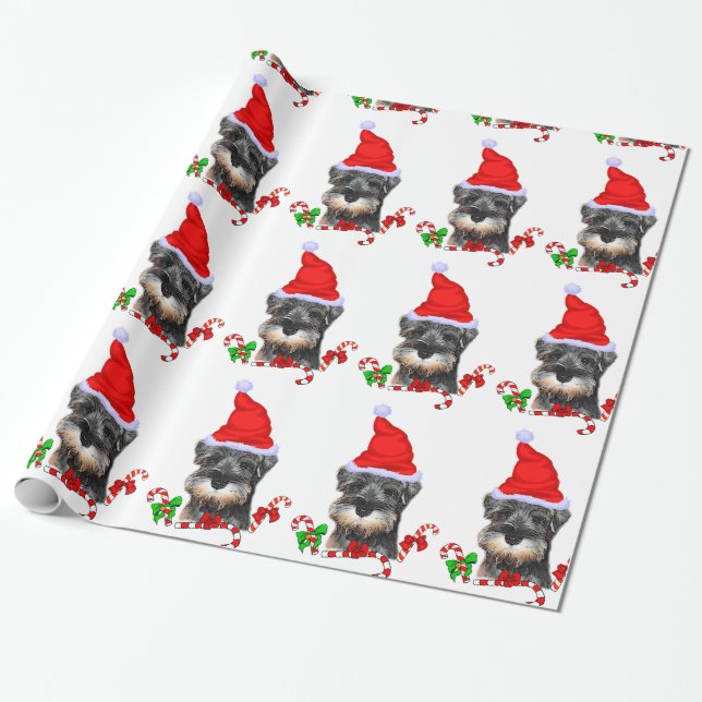 Miniature Schnauzer in Santa Hat Wrapping Paper (Unrolled)