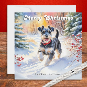 Miniature Schnauzer In Snow Christmas Holiday Card