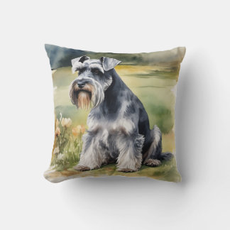 Miniature Schnauzer in the garden - Watercolor Throw Pillow