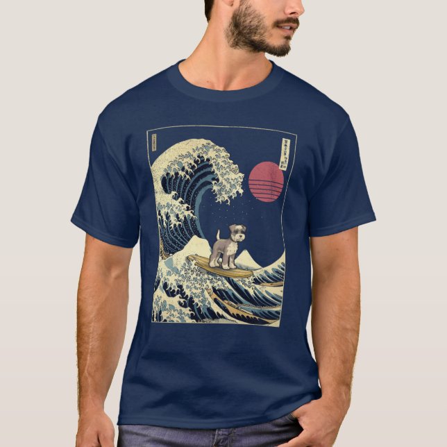 Miniature Schnauzer Kanagawa Japanese Surfing Wave T-Shirt (Front)