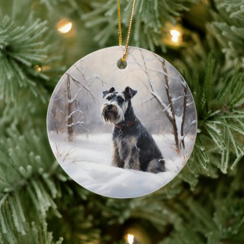 Miniature Schnauzer Let It Snow Christmas Ceramic Ornament