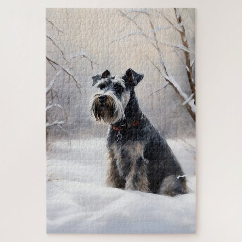 Miniature Schnauzer Let It Snow Christmas Jigsaw Puzzle