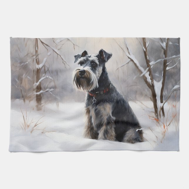 Miniature Schnauzer Let It Snow Christmas Kitchen Towel (Horizontal)
