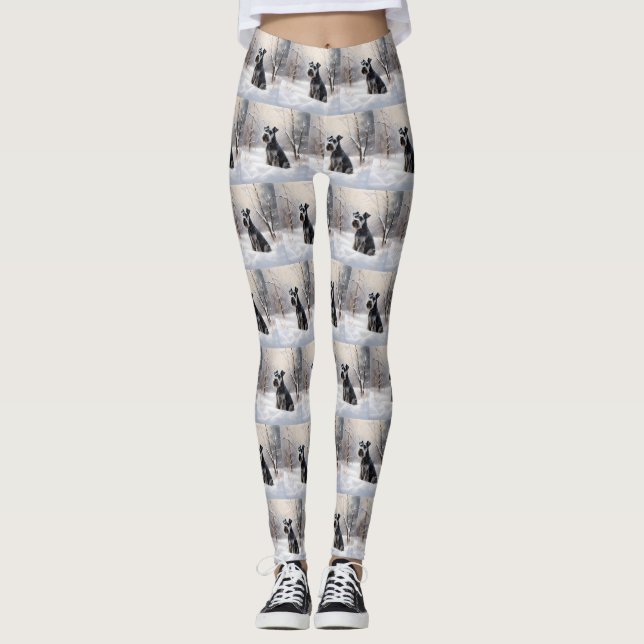 Miniature Schnauzer Let It Snow Christmas Leggings (Front)
