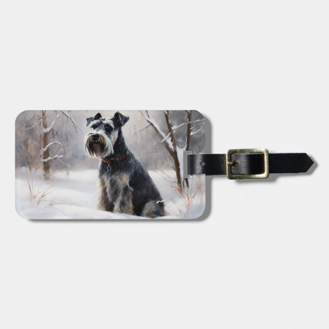 Miniature Schnauzer Let It Snow Christmas Luggage Tag (Front Horizontal)