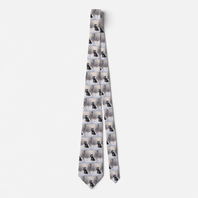 Miniature Schnauzer Let It Snow Christmas Neck Tie (Front)