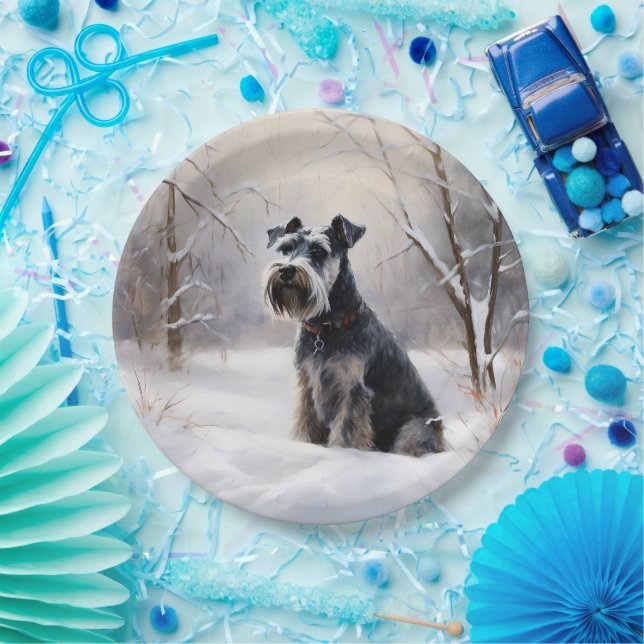 Miniature Schnauzer Let It Snow Christmas Paper Plates (Party)