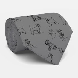 Miniature Schnauzer Line Art Pattern 001 Gray Neck Tie