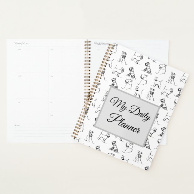 Miniature Schnauzer Line Art Pattern 001 White  Planner (Display)