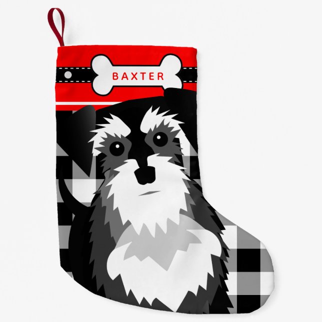 Miniature Schnauzer Old Fashioned Plaid Small Chri Small Christmas Stocking (Front)